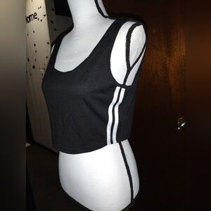 🖤BlackWhiteStripeCropTop🤍&White Bomber Jacket